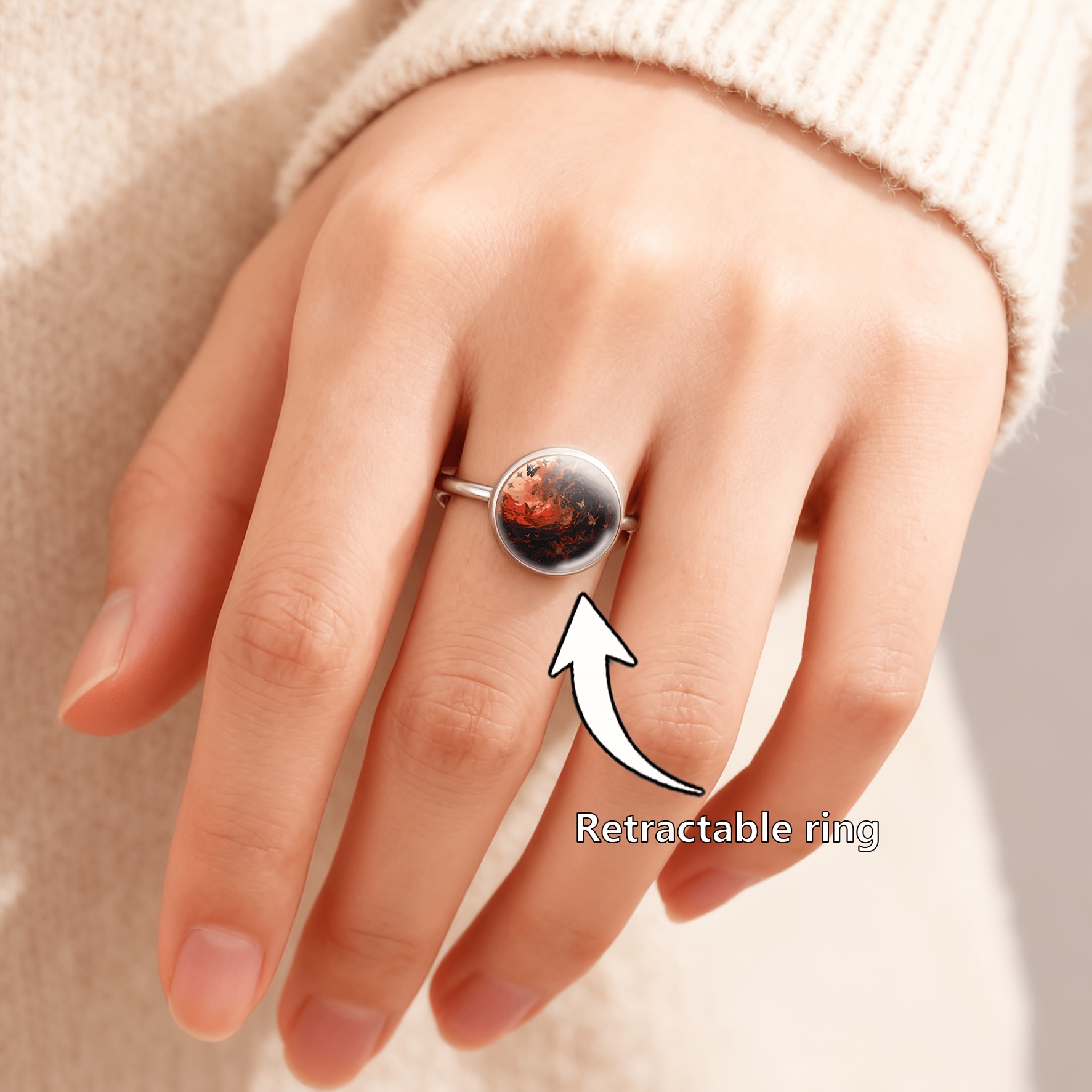 1pc Colored Glass Inlaid Open Ring, Artistic Design